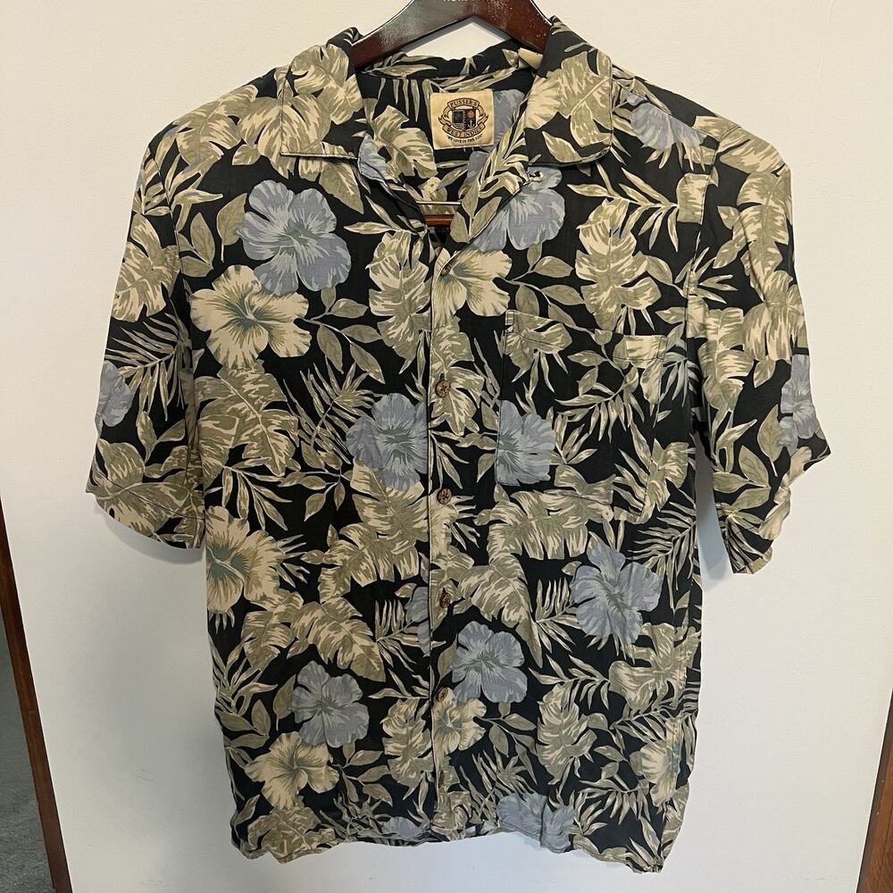 Pusser's West Indies Silk Cotton Hawaiian Aloha Camp Shirt Blue Floral Mens S